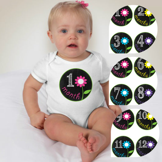 Baby Custom Monthly Onesies - Flower Number Chalk - MYSTYLEMYCLOTHING