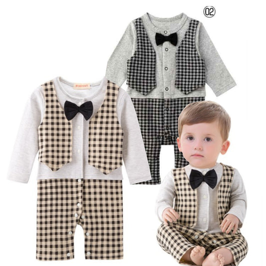 Baby Romper Formal Bowtie Checks Vest Tuxedo Romper - MYSTYLEMYCLOTHING