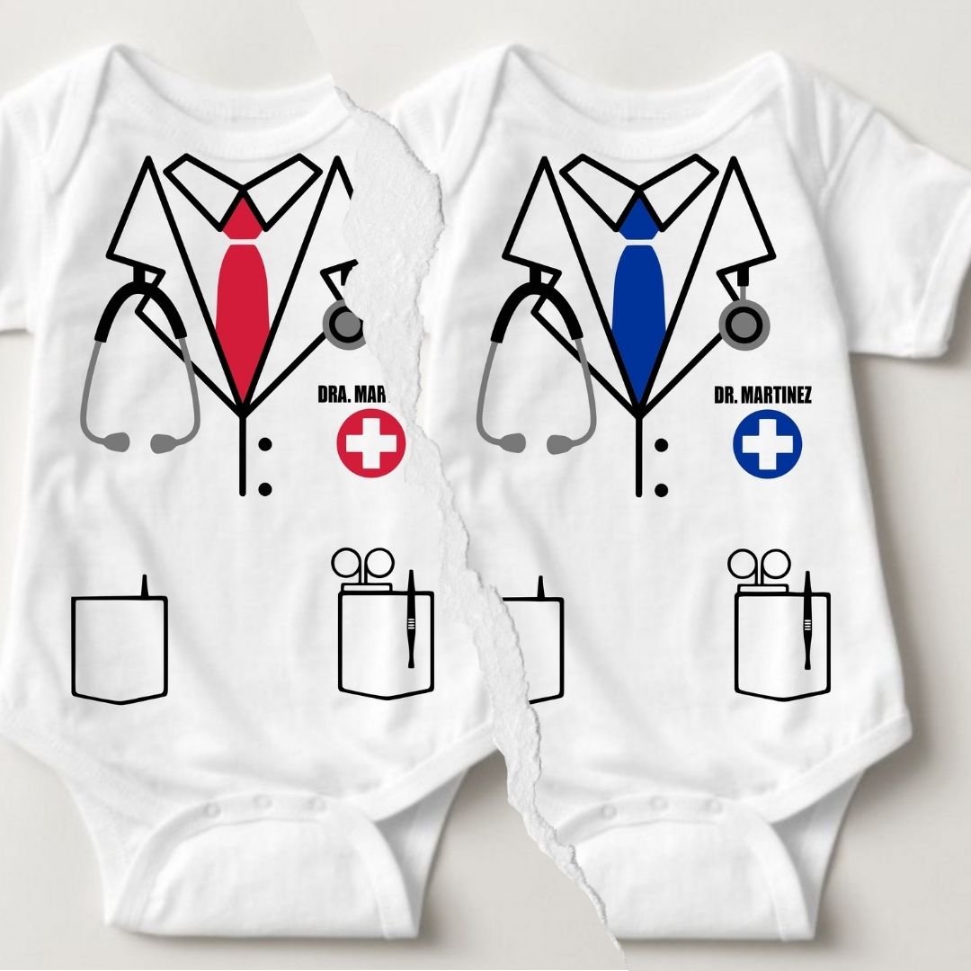 Baby Career Onesies - Doctor Scrub Suit Red Necktie with FREE Name Print - MYSTYLEMYCLOTHING