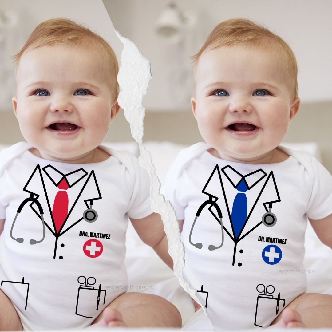 Baby Career Onesies - Doctor Scrub Suit Red Necktie with FREE Name Print - MYSTYLEMYCLOTHING