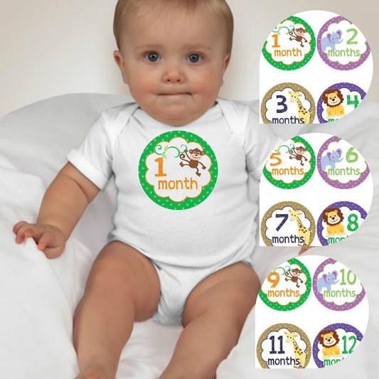 Baby Custom Monthly Onesies - Jungle Animals - MYSTYLEMYCLOTHING