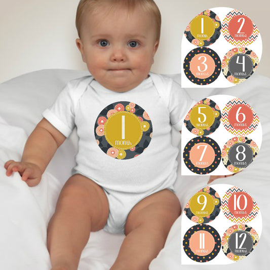 Baby Custom Monthly Onesies - Vintage Patterns 1 - MYSTYLEMYCLOTHING