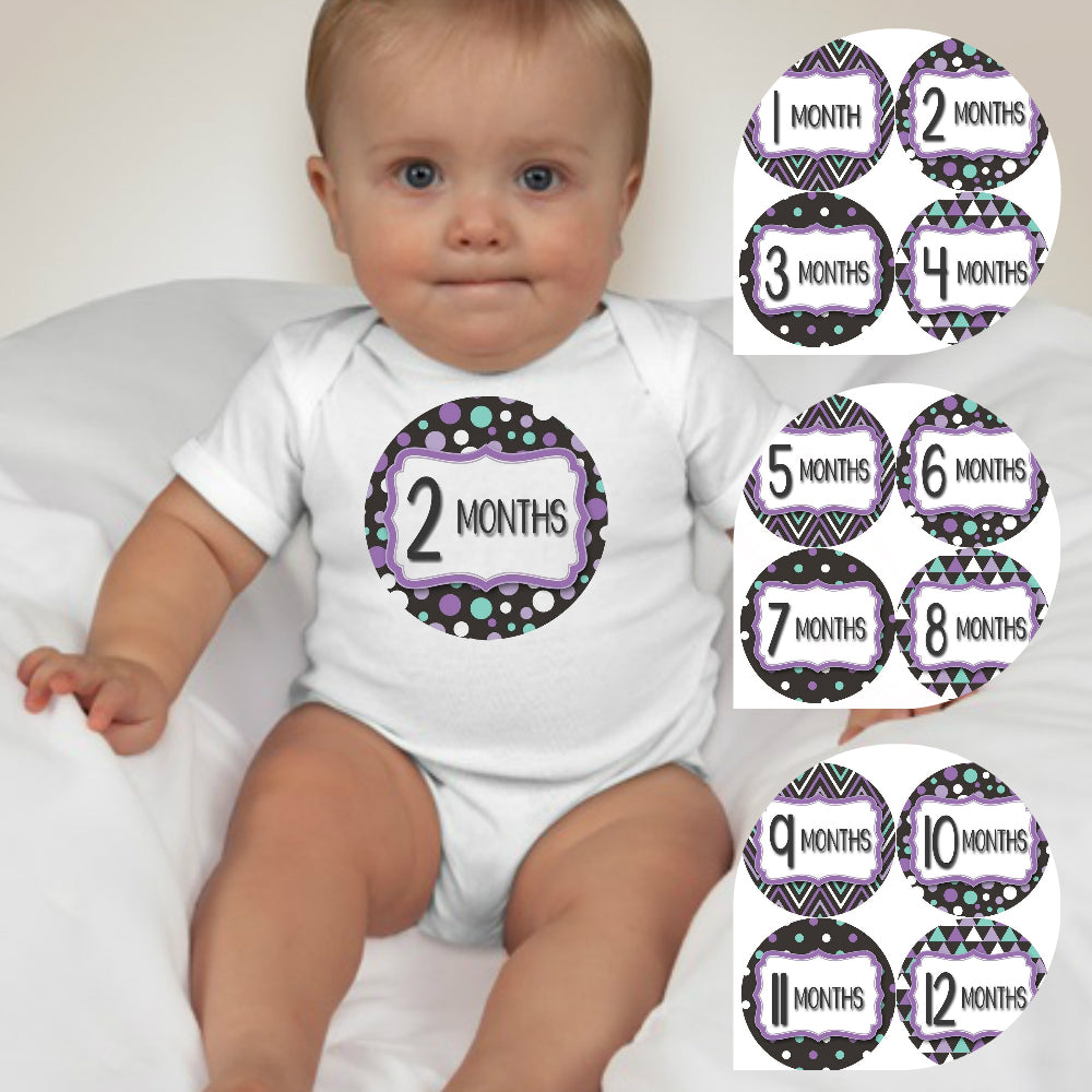 Baby Custom Monthly Onesies - Purple Patterns - MYSTYLEMYCLOTHING