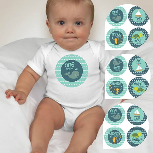 Baby Custom Monthly Onesies - Green Sea Life - MYSTYLEMYCLOTHING