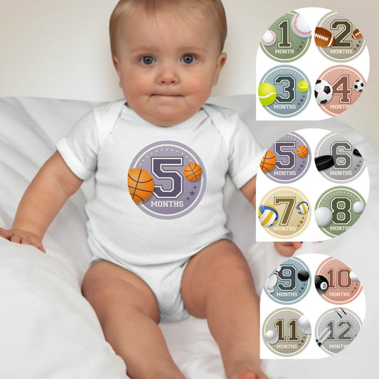 Baby Custom Monthly Onesies - Sports Ball 2 - MYSTYLEMYCLOTHING