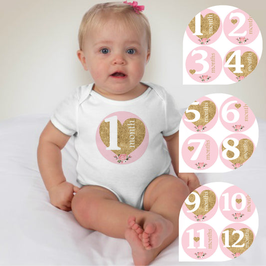 Baby Custom Monthly Onesies - Gold Heart - MYSTYLEMYCLOTHING