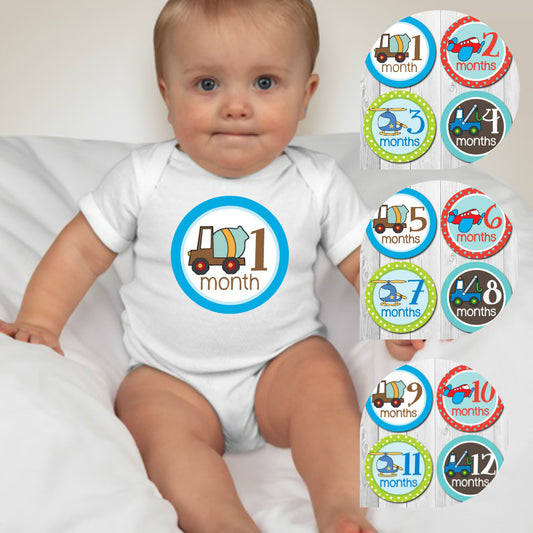 Baby Custom Monthly Onesies - Contructions Trucks 4 - MYSTYLEMYCLOTHING