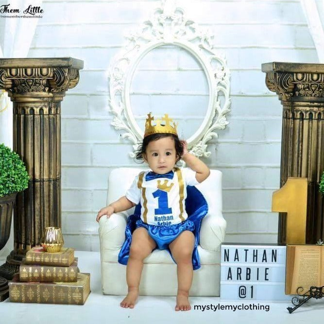 Baby Little Prince with Name Print Complete Set with Crown - Royal Blue - MYSTYLEMYCLOTHING