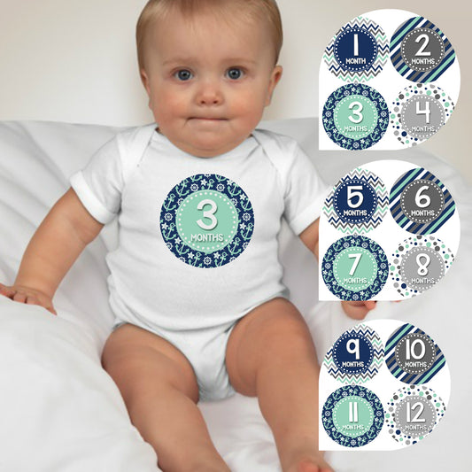 Baby Custom Monthly Onesies - Nautical Chevron - MYSTYLEMYCLOTHING