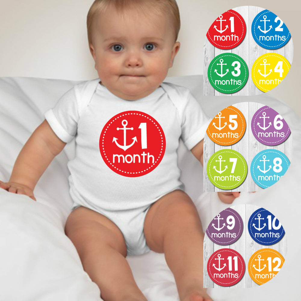 Baby Custom Monthly Onesies - Colorful Anchors - MYSTYLEMYCLOTHING