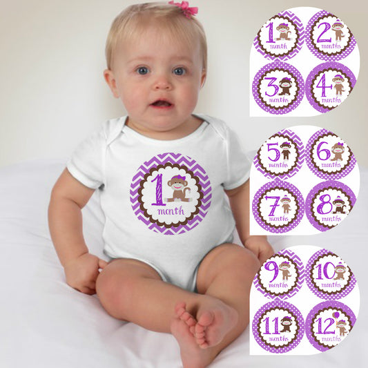 Baby Custom Monthly Onesies - Paul Frank Purple - MYSTYLEMYCLOTHING