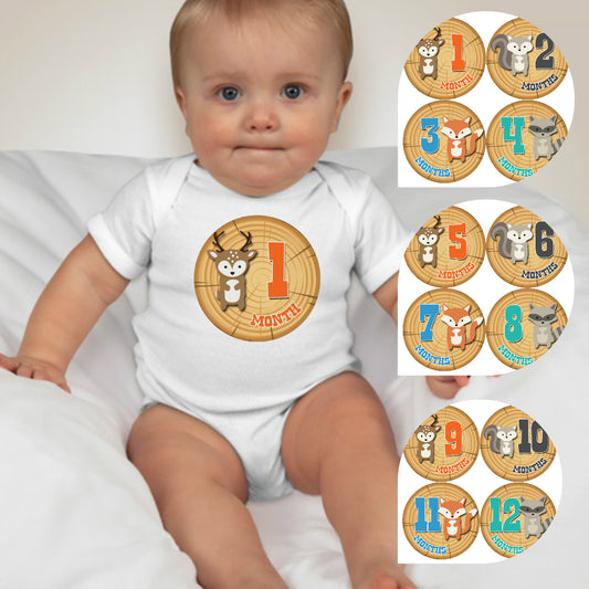 Baby Custom Monthly Onesies - Logs/Animals - MYSTYLEMYCLOTHING