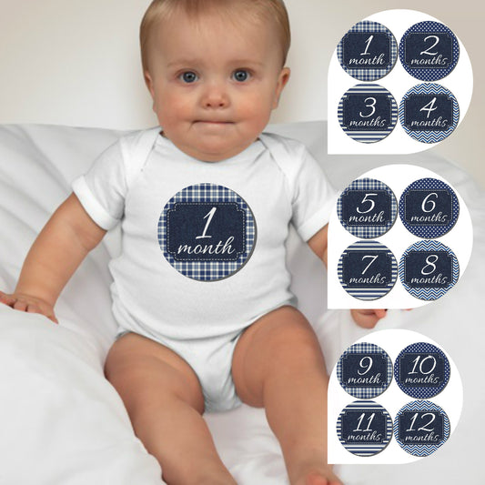 Baby Custom Monthly Onesies - Denim Blues - MYSTYLEMYCLOTHING