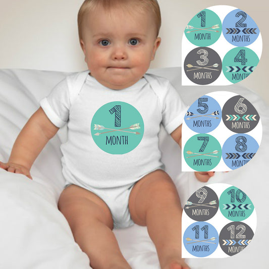 Baby Custom Monthly Onesies - Blue Pastel Arrow - MYSTYLEMYCLOTHING