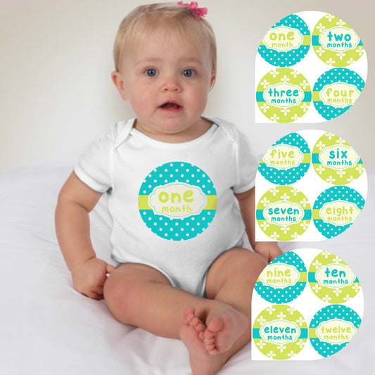 Baby Custom Monthly Onesies - Turquoise Patterns - MYSTYLEMYCLOTHING