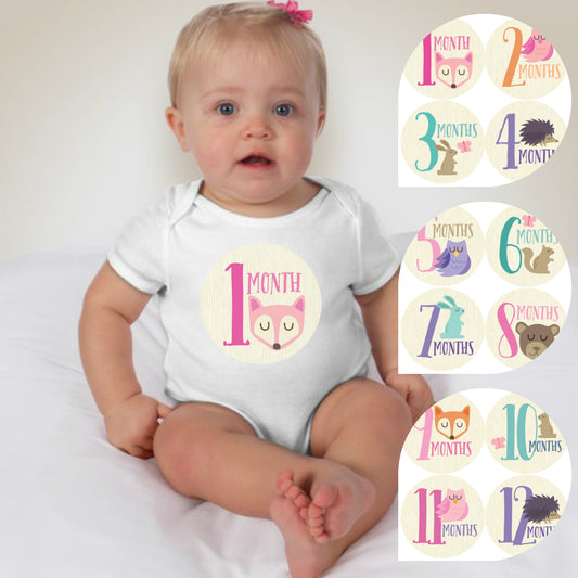 Baby Custom Monthly Onesies - Animals Pink II - MYSTYLEMYCLOTHING