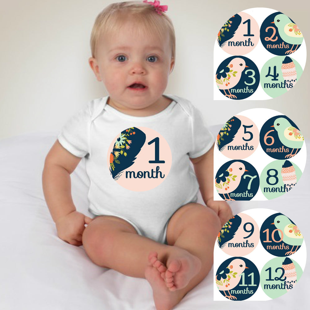 Baby Custom Monthly Onesies - Peacocks - MYSTYLEMYCLOTHING