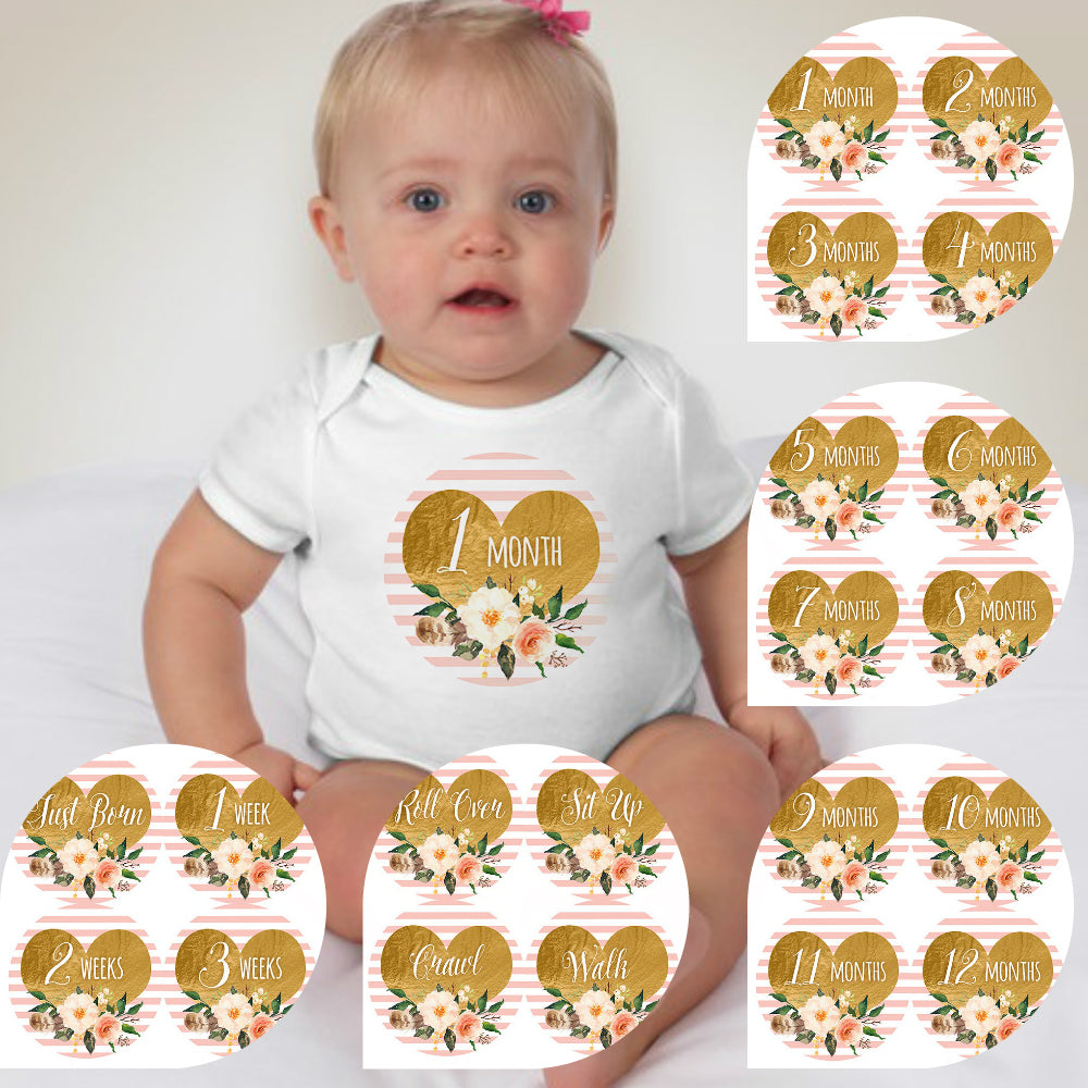 Baby Custom Monthly Onesies - Gold hearts - MYSTYLEMYCLOTHING