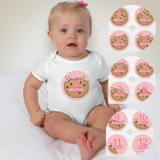 Baby Custom Monthly Onesies - Cookies Pink - MYSTYLEMYCLOTHING