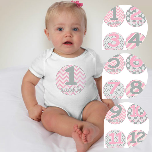 Baby Custom Monthly Onesies - Pink Chevron Polka - MYSTYLEMYCLOTHING