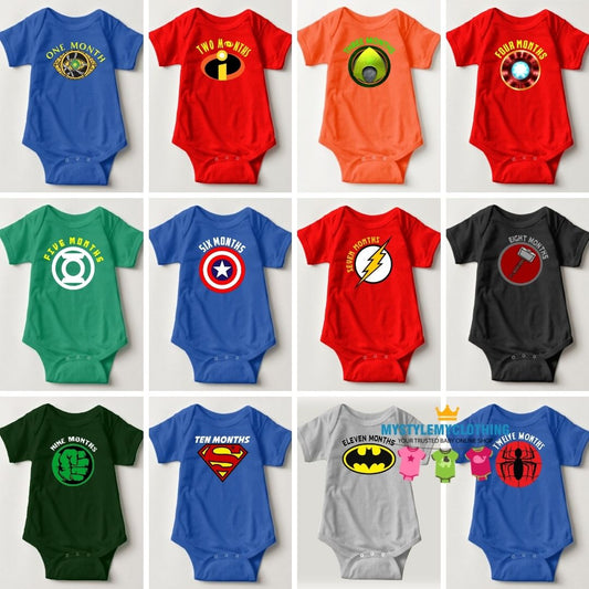 Baby Custom Monthly Onesies - Superheroes Collection