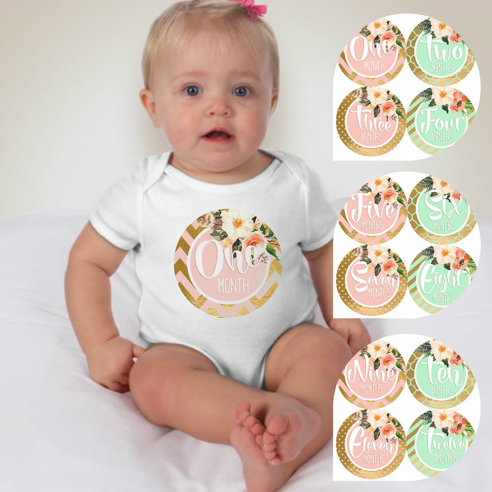 Baby Custom Monthly Onesies - Floral Borders - MYSTYLEMYCLOTHING