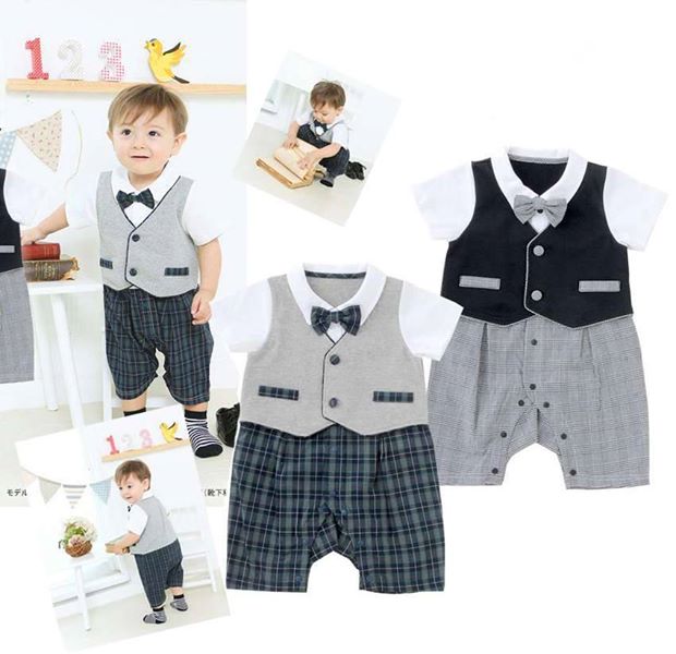 Baby Romper Button Down Vest Bow Tie Formal Tuxedo Romper - MYSTYLEMYCLOTHING