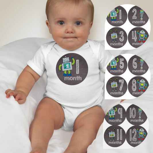 Baby Custom Monthly Onesies - Robots II - MYSTYLEMYCLOTHING