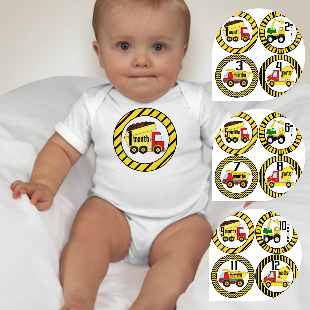 Baby Custom Monthly Onesies - Construction Trucks - MYSTYLEMYCLOTHING