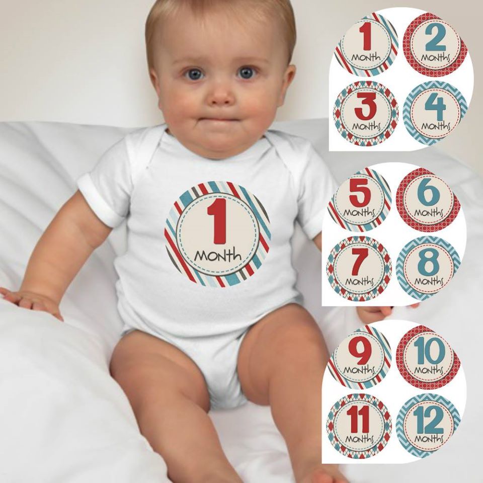 Baby Custom Monthly Onesies - Red and Blues - MYSTYLEMYCLOTHING