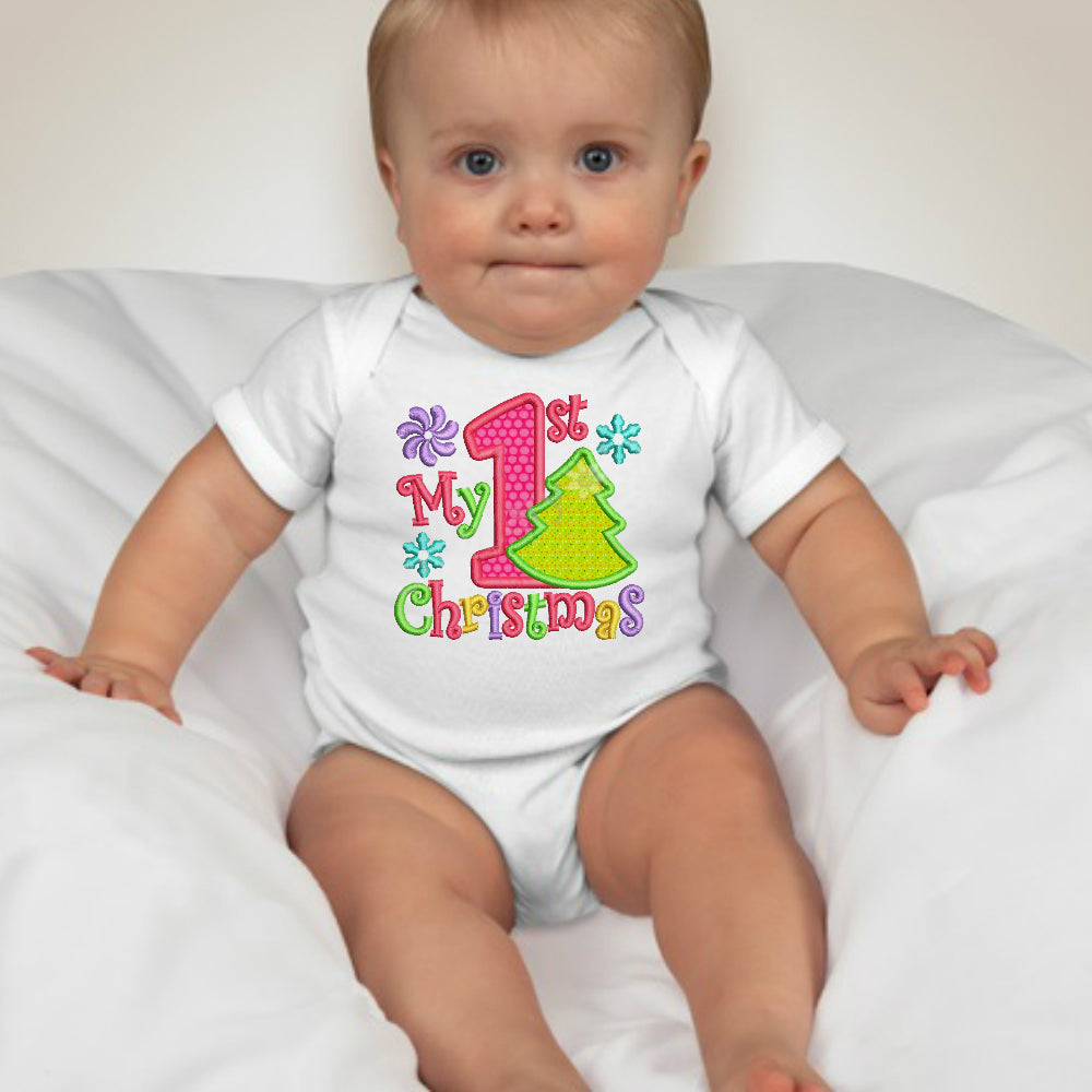 Baby Christmas Holiday Onesies - My 1st Christmas Tree Pink - MYSTYLEMYCLOTHING