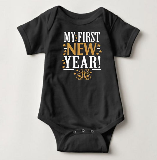 Baby New Year Holiday Onesies - My 1st New Year Black - MYSTYLEMYCLOTHING