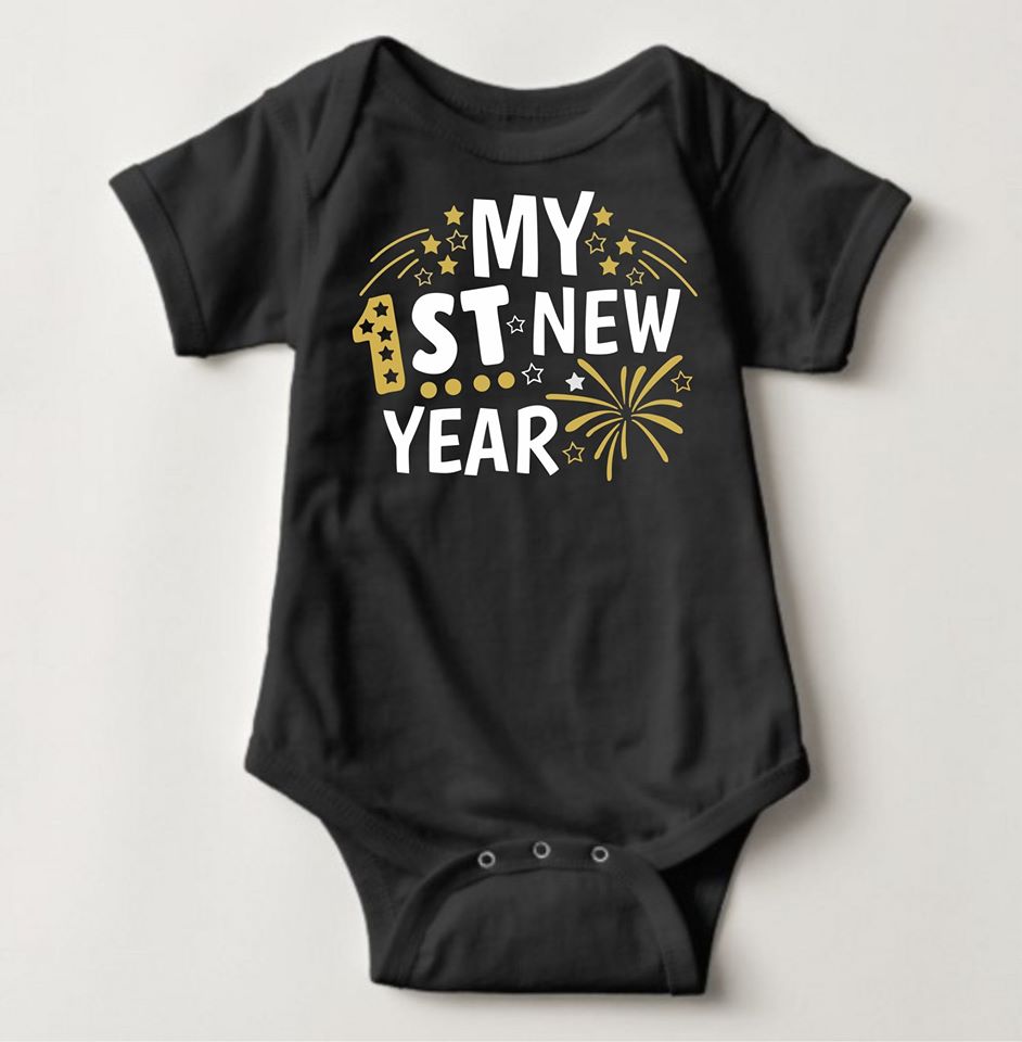 Baby New Year Holiday Onesies - My 1st New Year Black - MYSTYLEMYCLOTHING