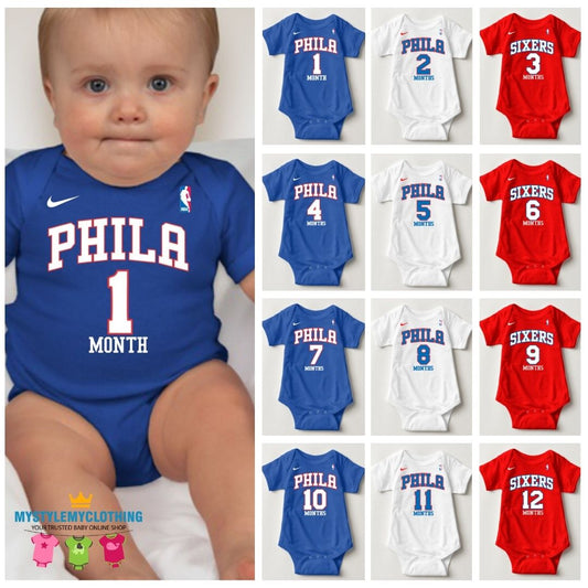 Baby Monthly Onesies - Basketball Jersey Philadelphia 76ers - MYSTYLEMYCLOTHING
