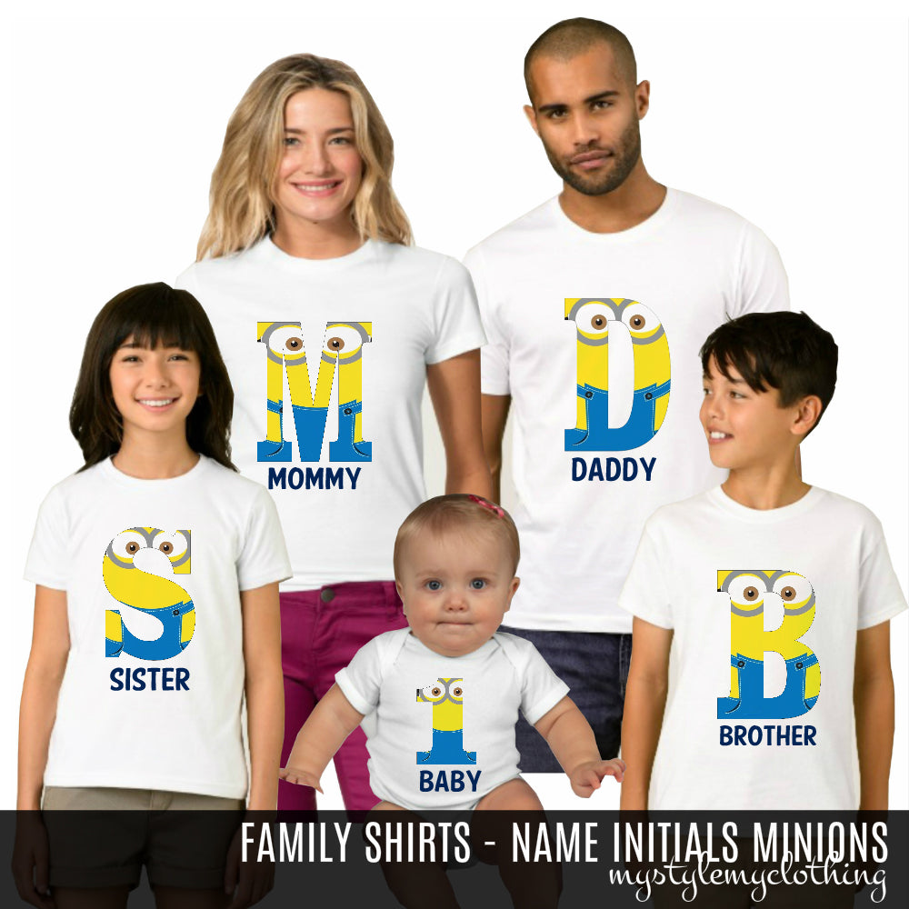 Family Set Shirt - Minions Name Initials - MYSTYLEMYCLOTHING