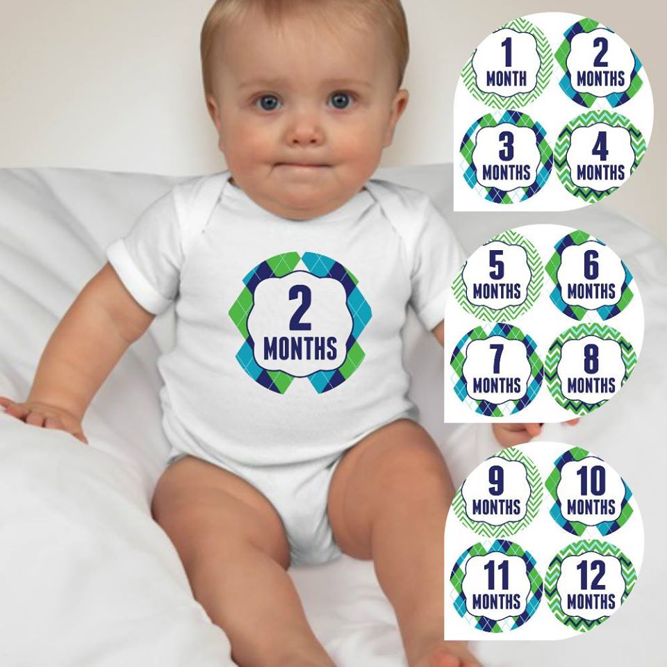 Baby Custom Monthly Onesies - Blue Green Pattern 6 - MYSTYLEMYCLOTHING