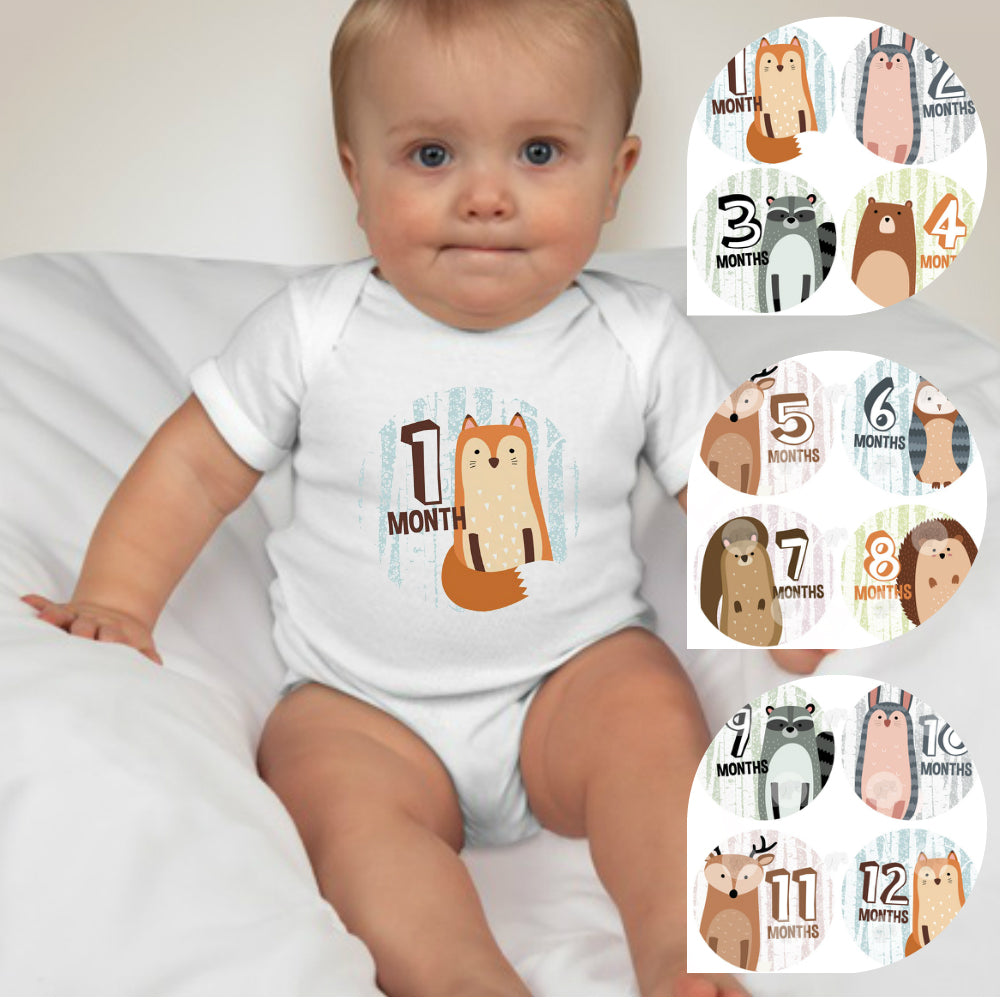 Baby Custom Monthly Onesies - Mountain Animals - MYSTYLEMYCLOTHING