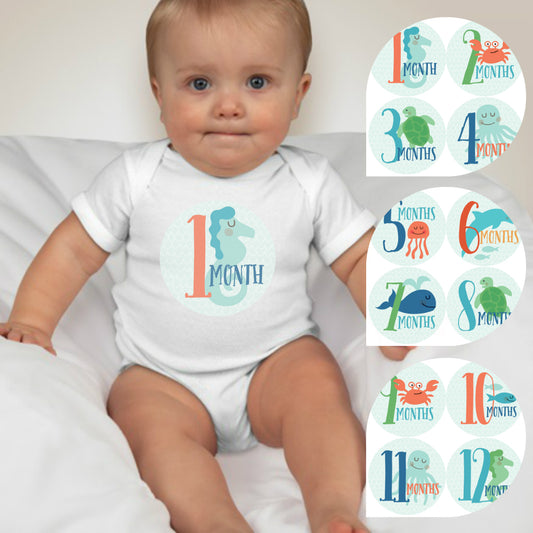 Baby Custom Monthly Onesies - Sea Animals - MYSTYLEMYCLOTHING