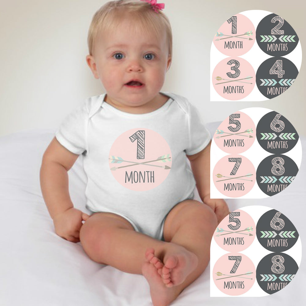 Baby Custom Monthly Onesies - Pink Arrows - MYSTYLEMYCLOTHING