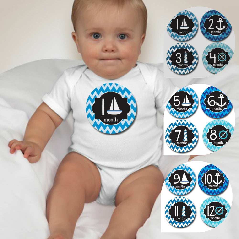 Baby Custom Monthly Onesies - Nautical Blue - MYSTYLEMYCLOTHING
