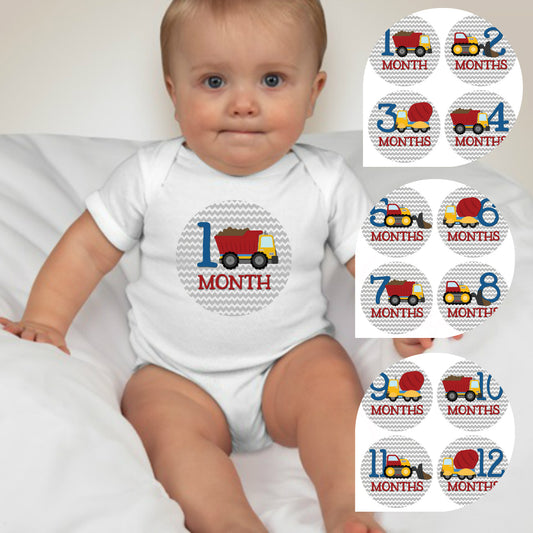 Baby Custom Monthly Onesies - Construction Trucks - MYSTYLEMYCLOTHING