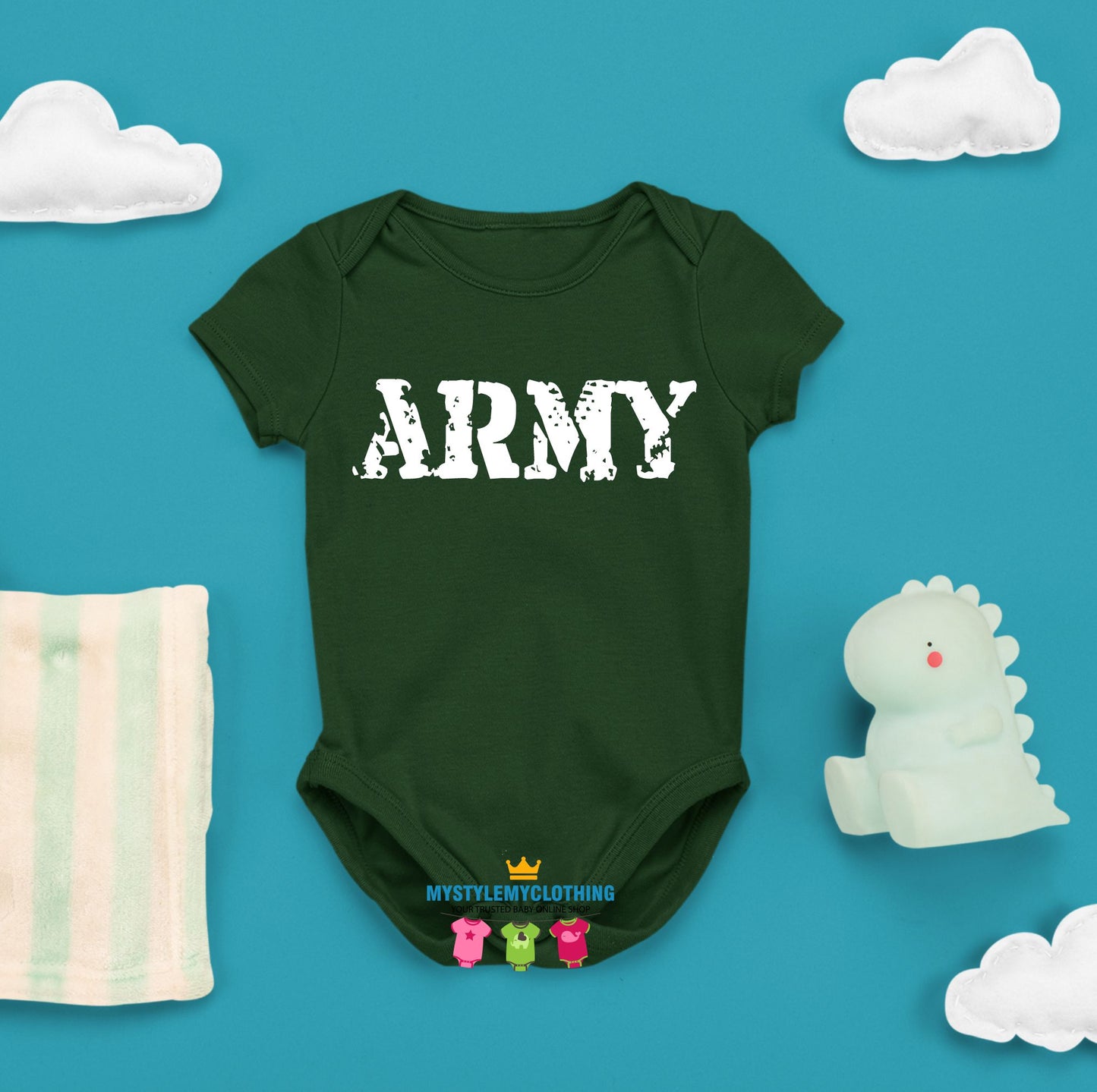 Baby Career Onesies with Free Name Back Print - Army