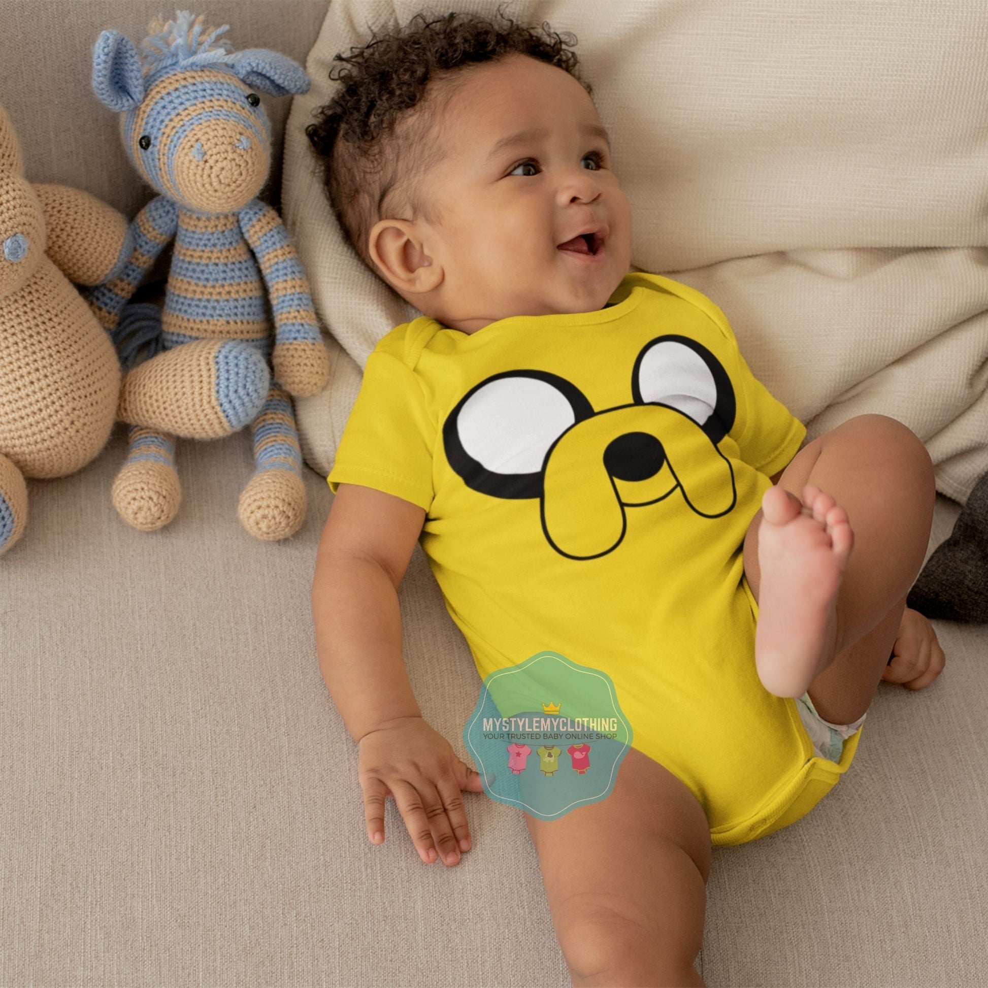 Baby Character Onesies with FREE Name Back Print  - Adventure Time Jake - MYSTYLEMYCLOTHING