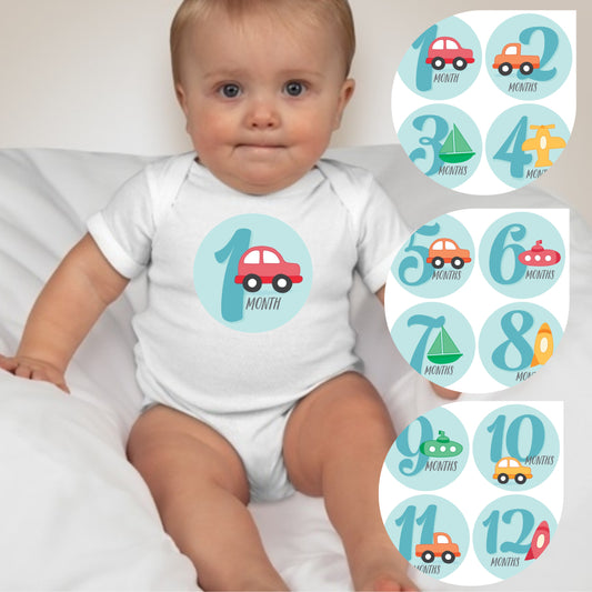 Baby Custom Monthly Onesies - Vehicle Cars Ships - MYSTYLEMYCLOTHING