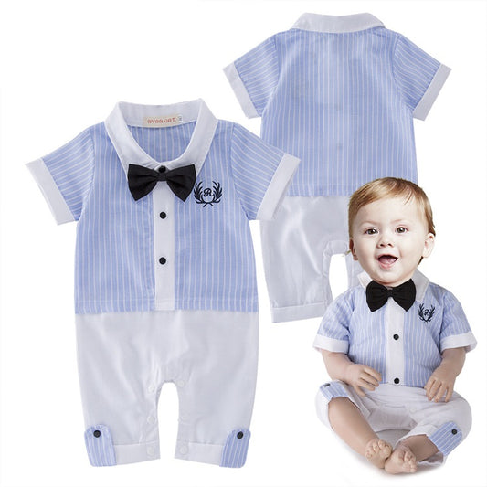 Baby Formal Tuxedo Romper White Blue - MYSTYLEMYCLOTHING