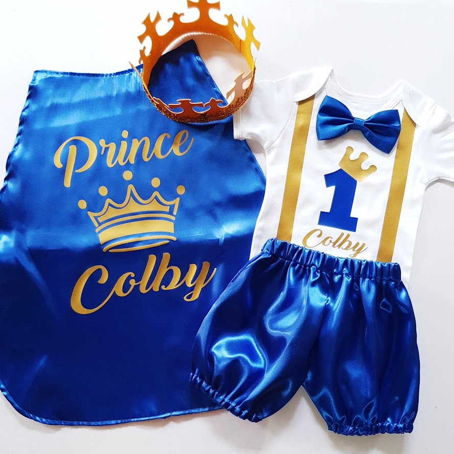 Baby Little Prince with Name Print Complete Set with Crown - Royal Blue - MYSTYLEMYCLOTHING