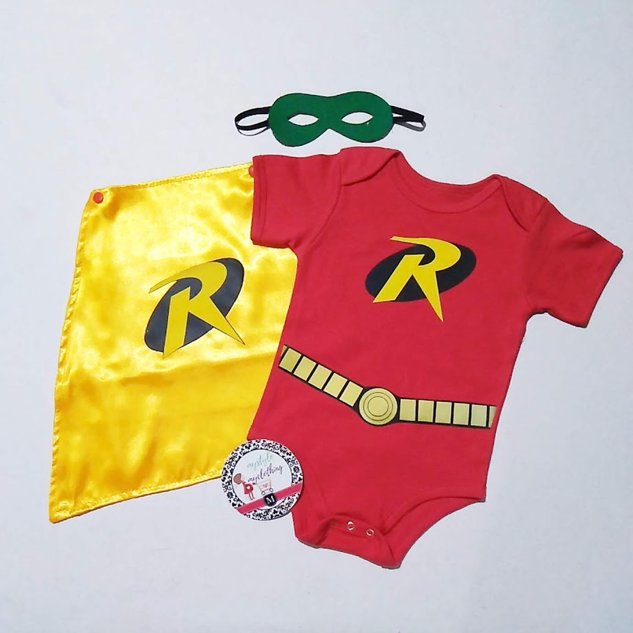 Baby Superhero Onesies Costume Set with Mask - Robin