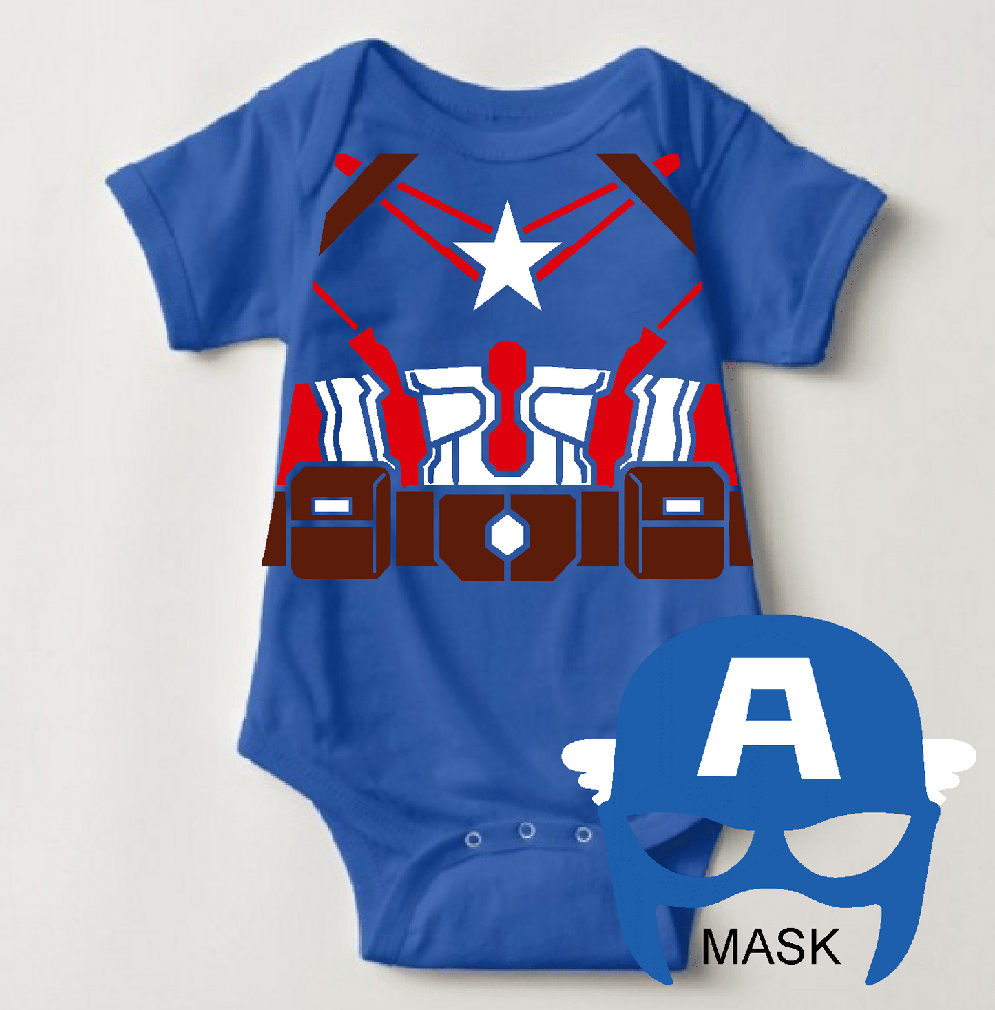 Capt. America with Mask Set - Baby Superhero Onesies with FREE Name Back Print