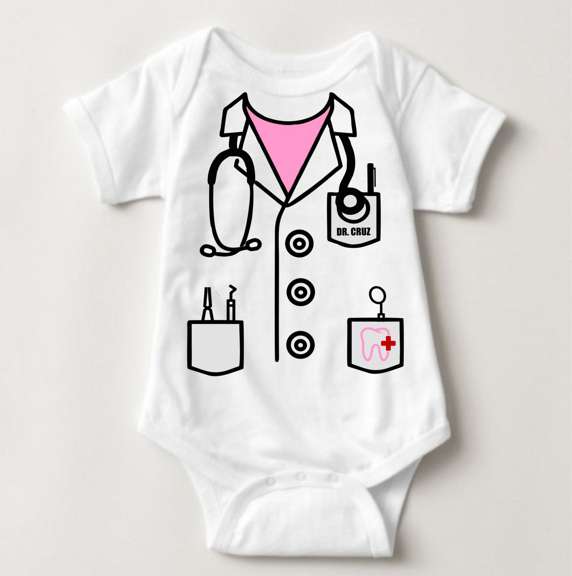 Baby Career Onesies - Dentist Scrub Suit Pink with FREE Name Print - MYSTYLEMYCLOTHING