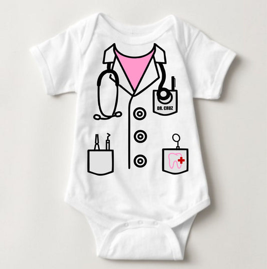 Baby Career Onesies - Dentist Scrub Suit Pink with FREE Name Print - MYSTYLEMYCLOTHING